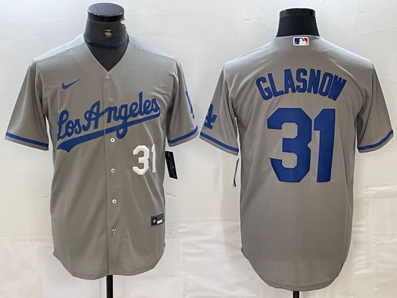 Men Los Angeles Dodgers #31 Glasnow Grey Nike Game MLB Jersey style 3